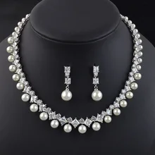 Комплект из колье и серёг с искусственным жемчугом|pearl bridal jewelry