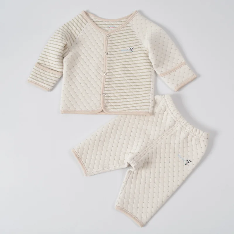 100% cotton winter infant clothing Long sleeve Quilted Keep warm Underwear set newborn baby girl clothes boy | Детская одежда и