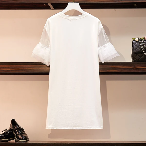SHTONGHUA/большие размеры, S-4XL, размер, женская футболка, платье, модные очки, лоскутный принт, платья с рукавами-бабочками для девочек
