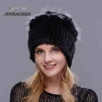 jinbaosen new style fur hat black wholesale mink fur fox fur hat winter warm womans fashion shopping leisure ski cap