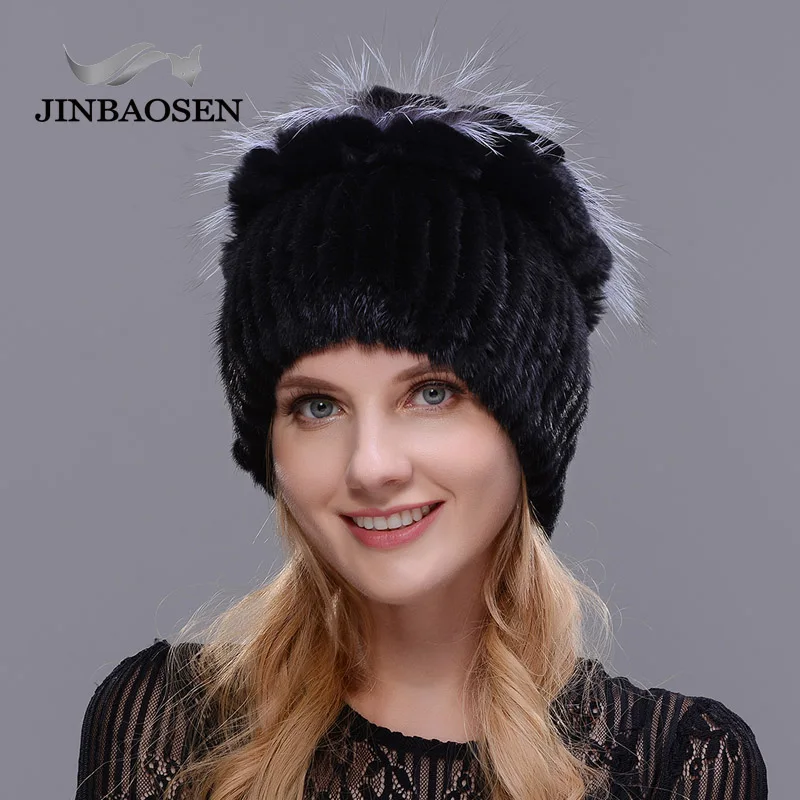 JINBAOSEN новая стильная меховая шапка черная Оптовая норковая с лисьим мехом зимняя