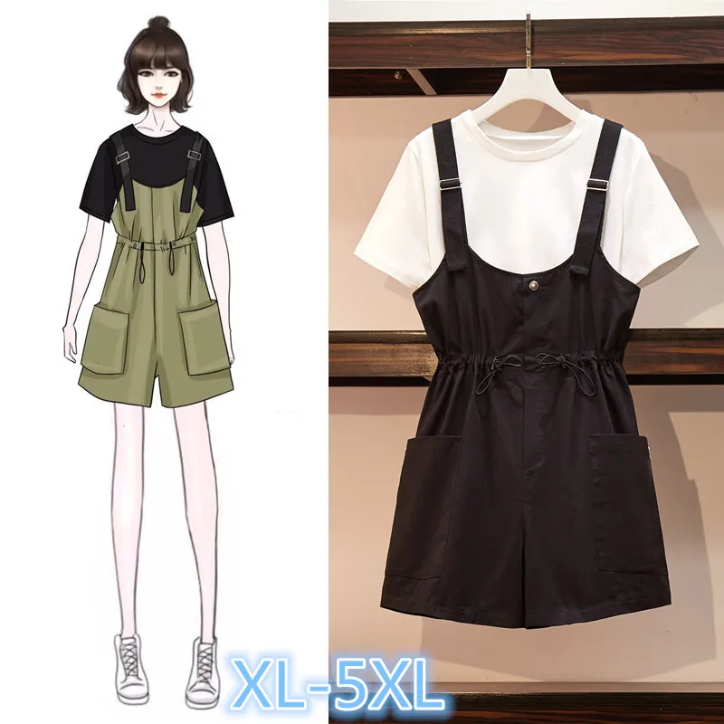 XL 2XL 3XL 4XL 5XL Женский комплект 2 шт. футболка с коротким рукавом + Свободный