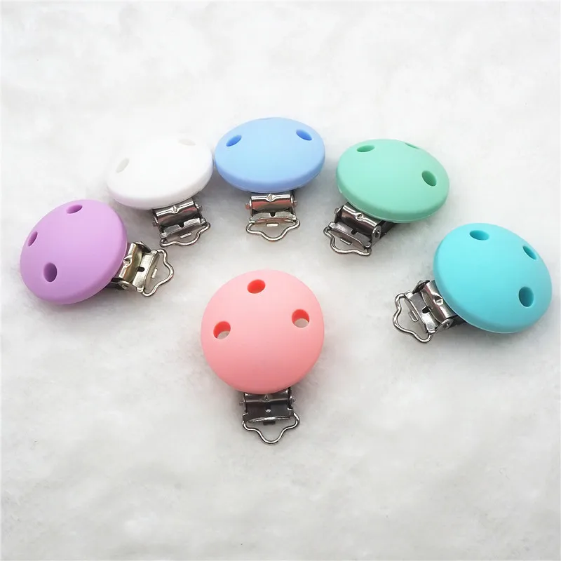Chenkai 10pcs BPA Free Silicone Round Clips DIY Baby Teether Pacifier Dummy Montessori Sensory Jewelry Holder Chain Toy Clips