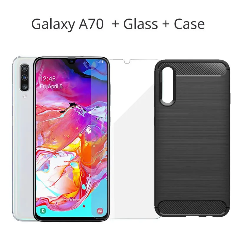 N Case And Glass Смартфон samsung Galaxy A70 6," экран капли воды 6 ГБ/8 ГБ 128 Гб 25 Вт Быстрое зарядное устройство 32 МП фронтальная камера 4500 мАч 4G мобильный телефон - Цвет: N Case And Glass