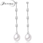 Длинные серьги с жемчугом-капли для женщин, свадебные серьги с пресноводным жемчугом, ювелирные изделия из серебра 925 пробы, Подарок на годовщину, 8-9 мм, подарочная коробка