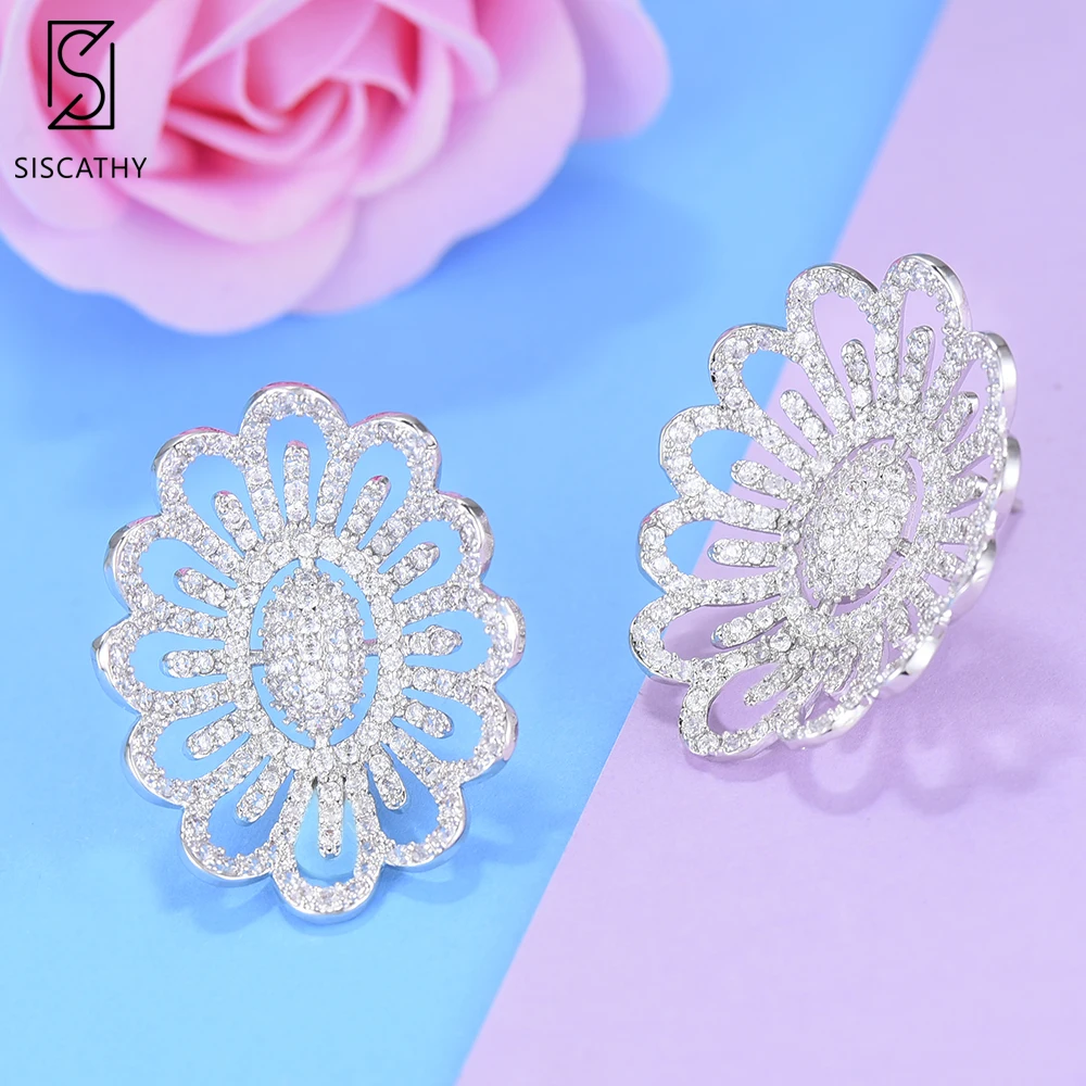 Siscathy AAA Cubic Zirconia Earrings New Fashion Women Statement Stud Hollow CZ Dubai Party Jewelry Accessories | Украшения и