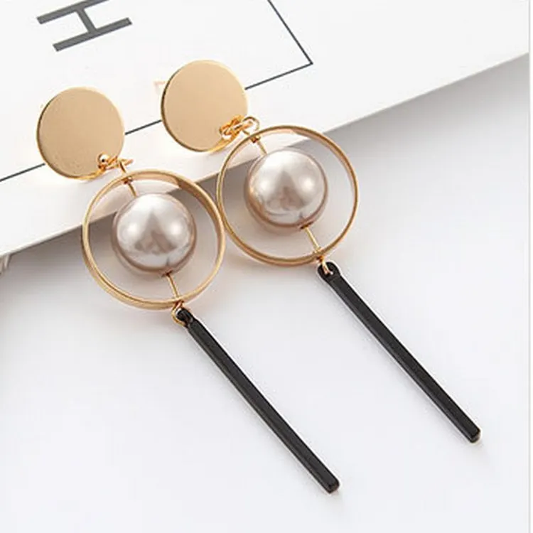 Exaggerated 3D Geometric Long Earrings Temperament Hollow Pearl Dangle for Women Fashion Jewelry Brincos | Украшения и аксессуары