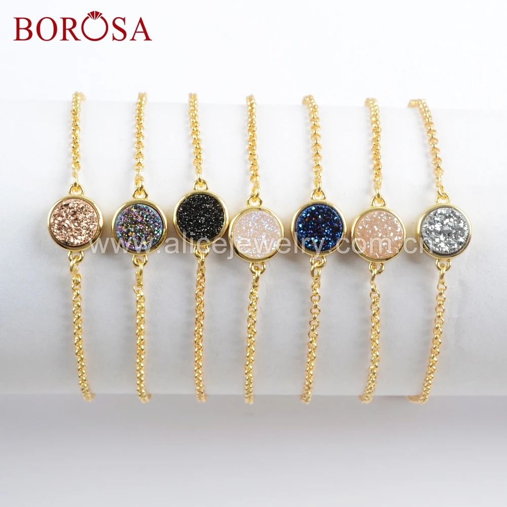 BOROSA 8 шт Круглый Титан Радужная Друза браслеты смешанные цвета крошечные Druzy