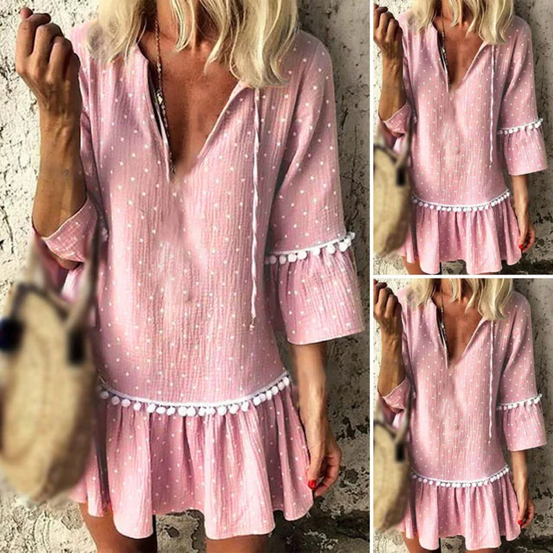 2019 новинка женские повседневные свободные с узором в горошек рюшами v-образным