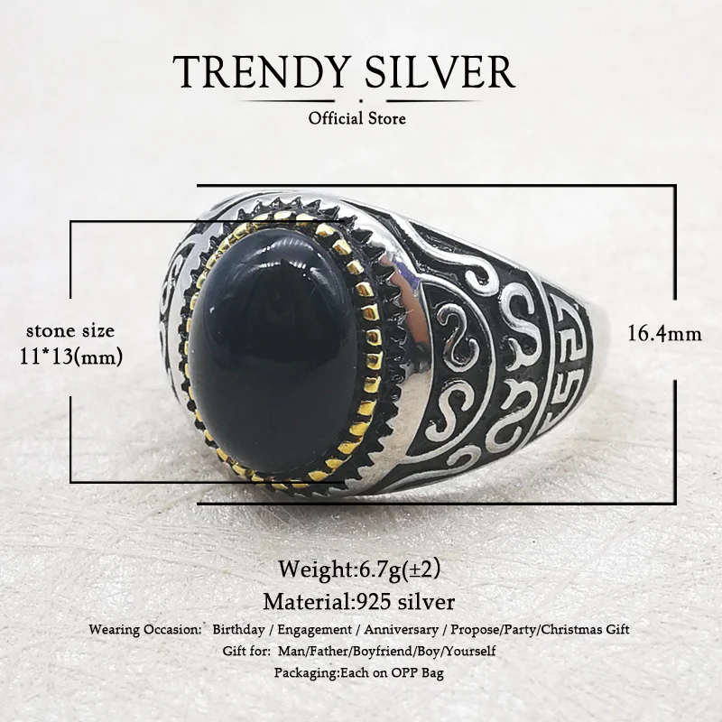 silver 925 fine jewelry man rings men accessories turquoise gemstone natural black onyx red agate wholesale TRENDY SILVER TCR409 | Украшения