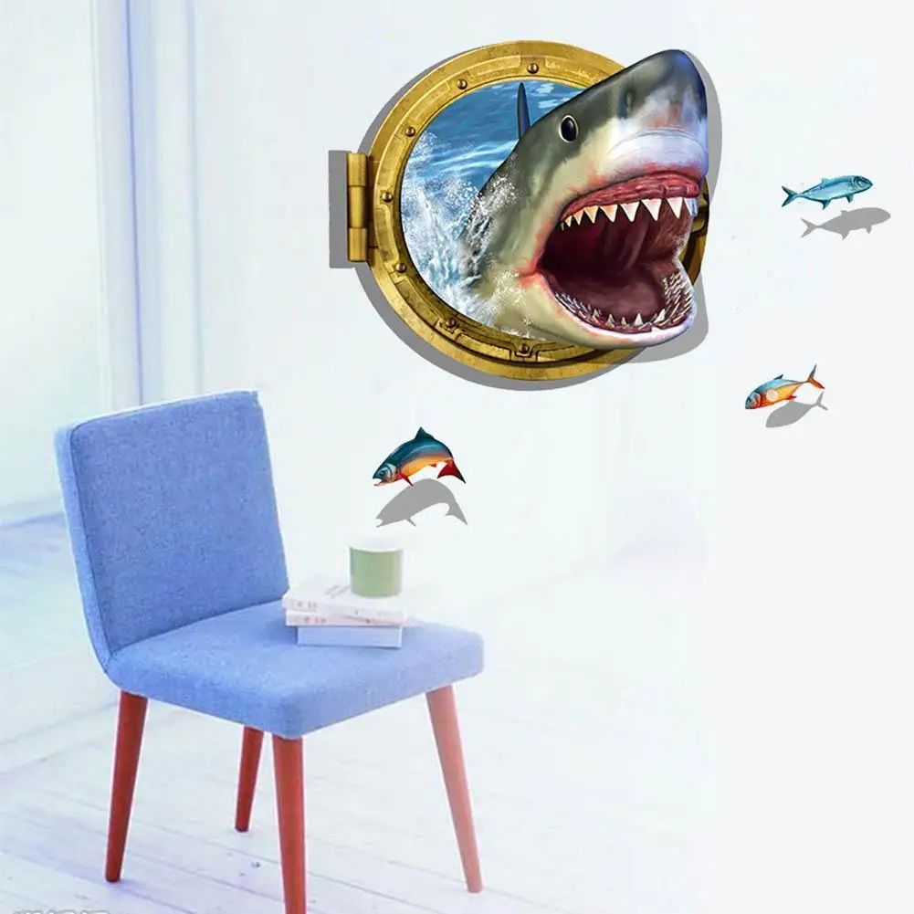 Ванная комната 3D подводный Животные Наклейки на стены наклейки для туалета Акула