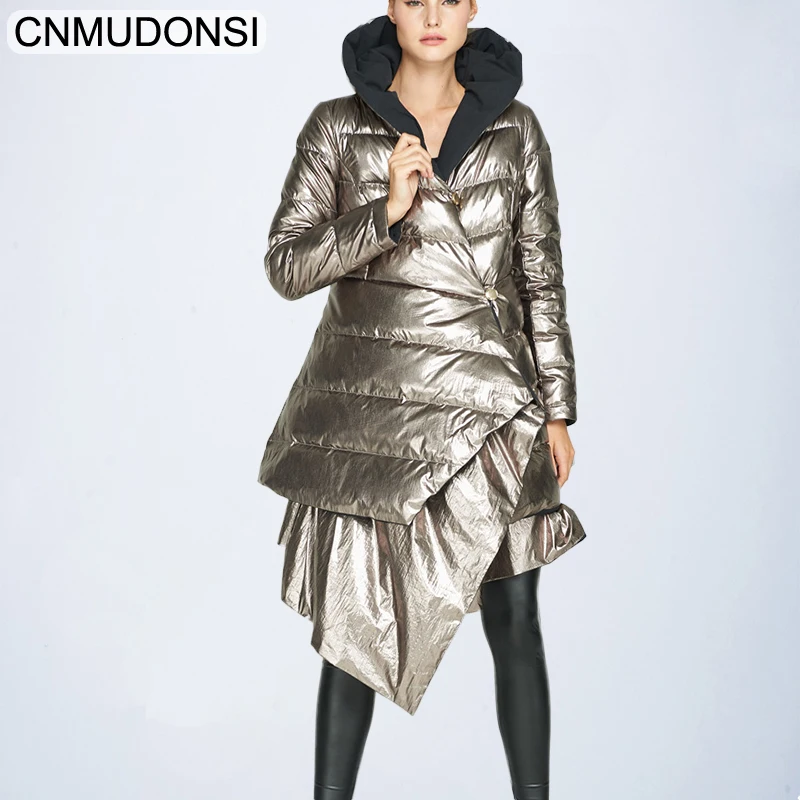 2018 модные женские туфли с капюшоном длинный пуховик пальто парка в европейском и