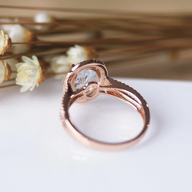 

DUPUY Classic Wedding Ring 14k Rose Gold 7*9mm 1.7ct Oval Cutting Engagement Ring Prong Setting Elegant Aquamarine Ring D180054