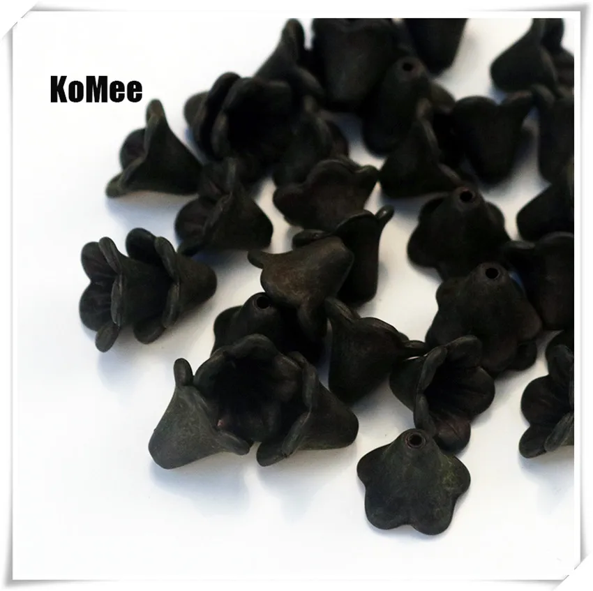 Free Shipping Wholesale 200pcs/lot Black Lily Flower Frosted Acrylic Spacer Cap Charm Beads 14mmx10mm | Украшения и аксессуары