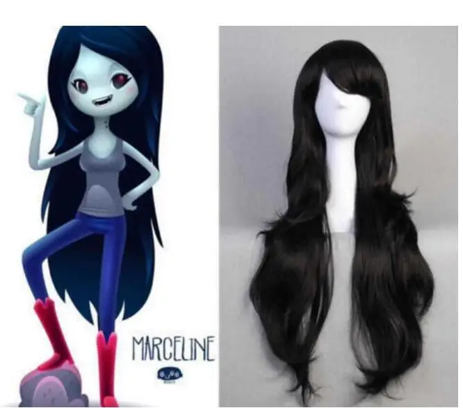 Yu парик время приключения Марселин вампира Queen длинные черные волнистые