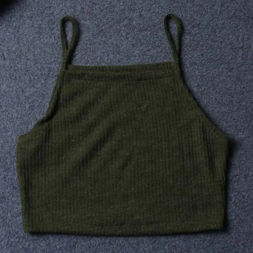 Army Green Мода Обрезанные Женщины Трикотажные Майка Лето Рукавов Повседневная Бретели Жилет Растениеводство Топы Для Женщин обрезанные feminino 5 Цвет#8 - Цвет: Army Green