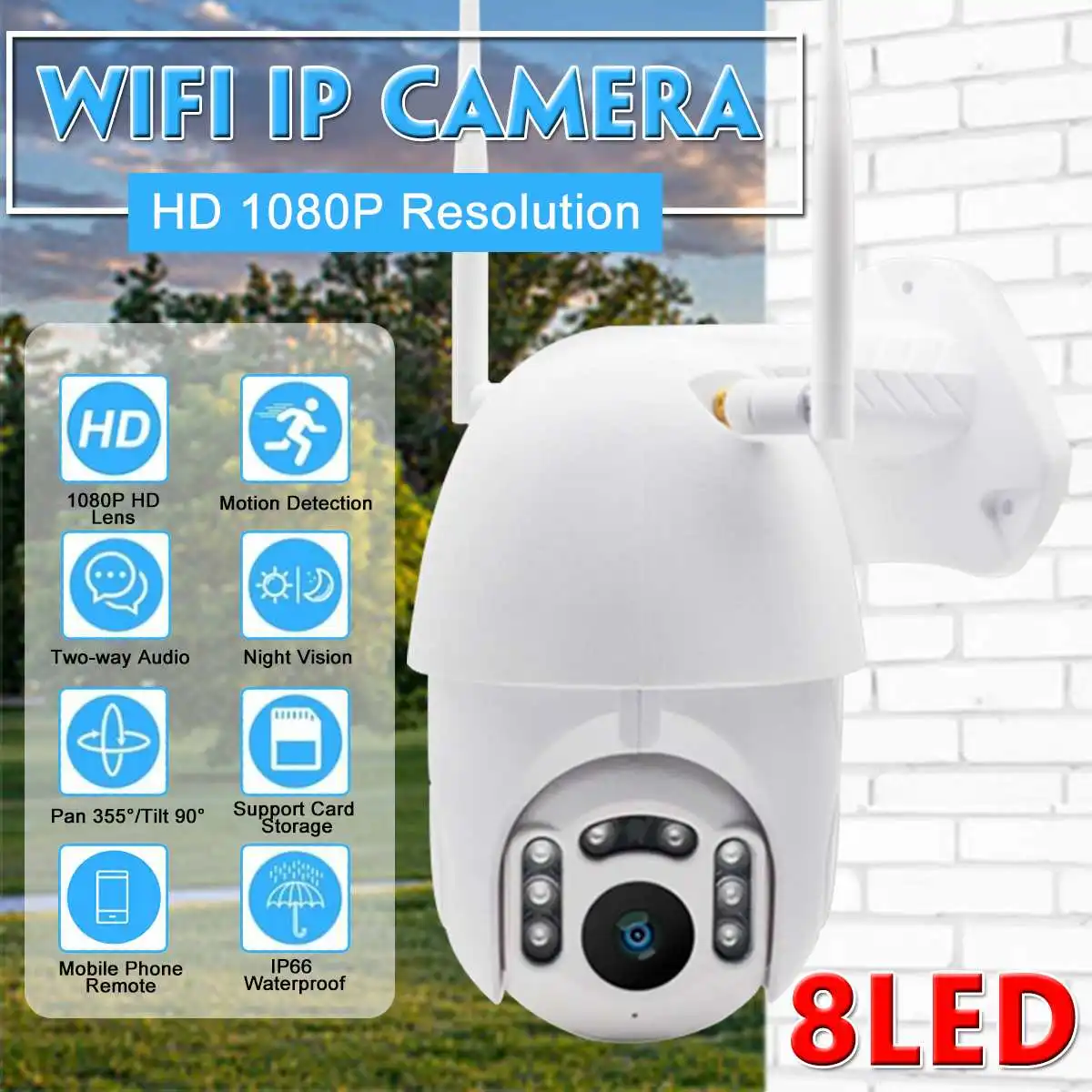 8 светодиодный Открытый Водонепроницаемый 1080P IP камера беспроводная wi-fi-камера 1080P HD безопасность ночного видения PIR WiFi камера