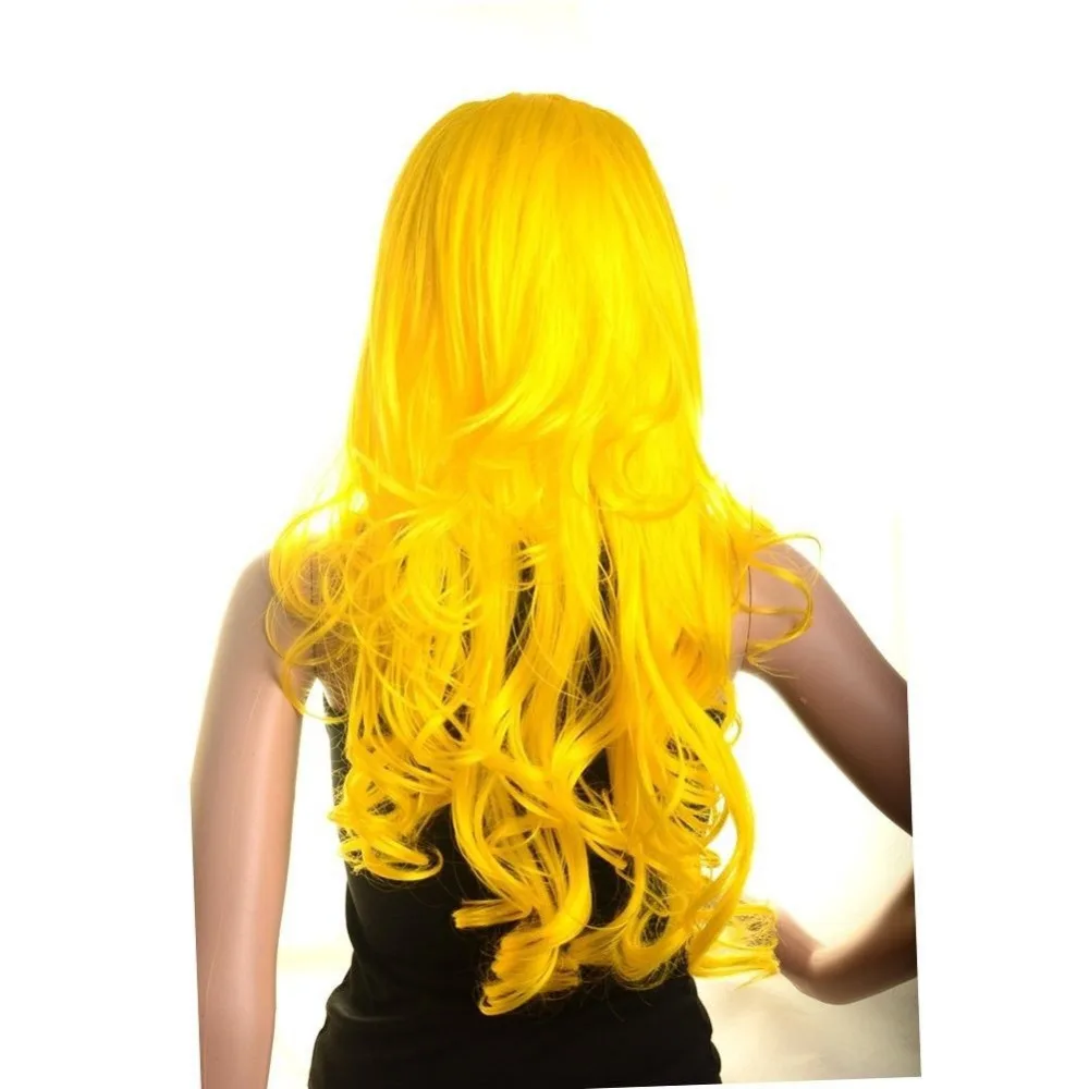 Косплей желтый женские длинные вьющиеся парики USPS бесплатная доставка в сша j1312