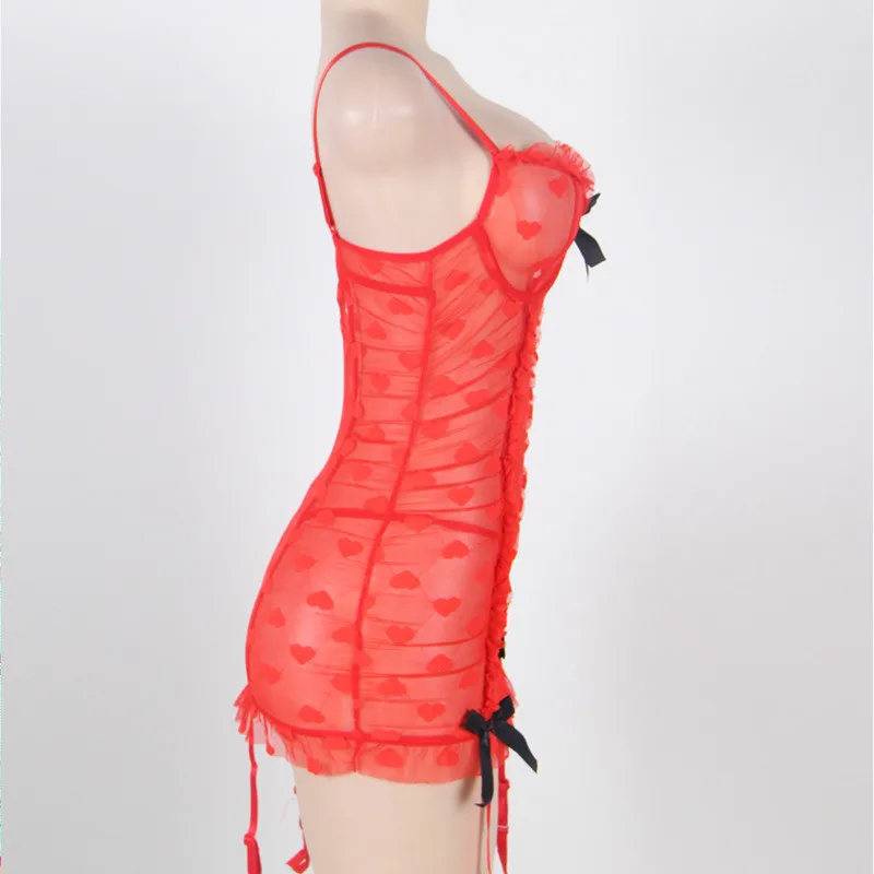 TryMeOn Милая сорочка сексуальное нижнее белье женское черный бант красный плюс