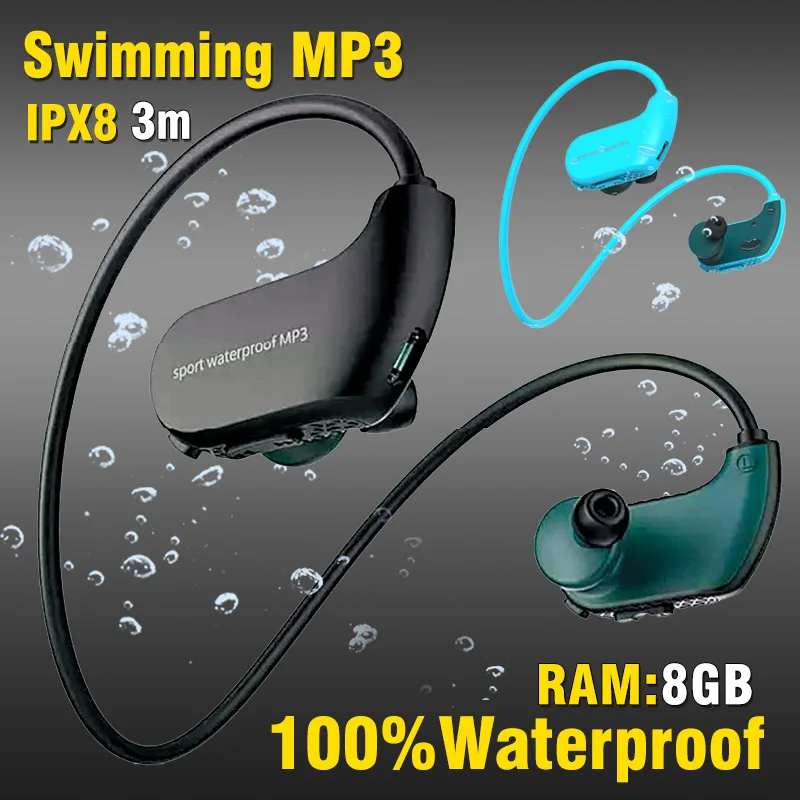 100% Водонепроницаемый MP3 Плавание Наушники IP68 музыкальный плеер спортивные