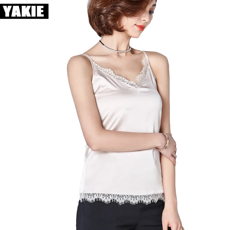 Шифоновая шелковая блузка на бретелях для женщин 2017 летняя рубашка без рукавов