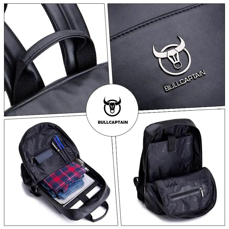 Black Men Fashion Laptop Backpacks Multifunctional Cow leather Backpack Zipper Capacity Male Travel Backpack for Unisex