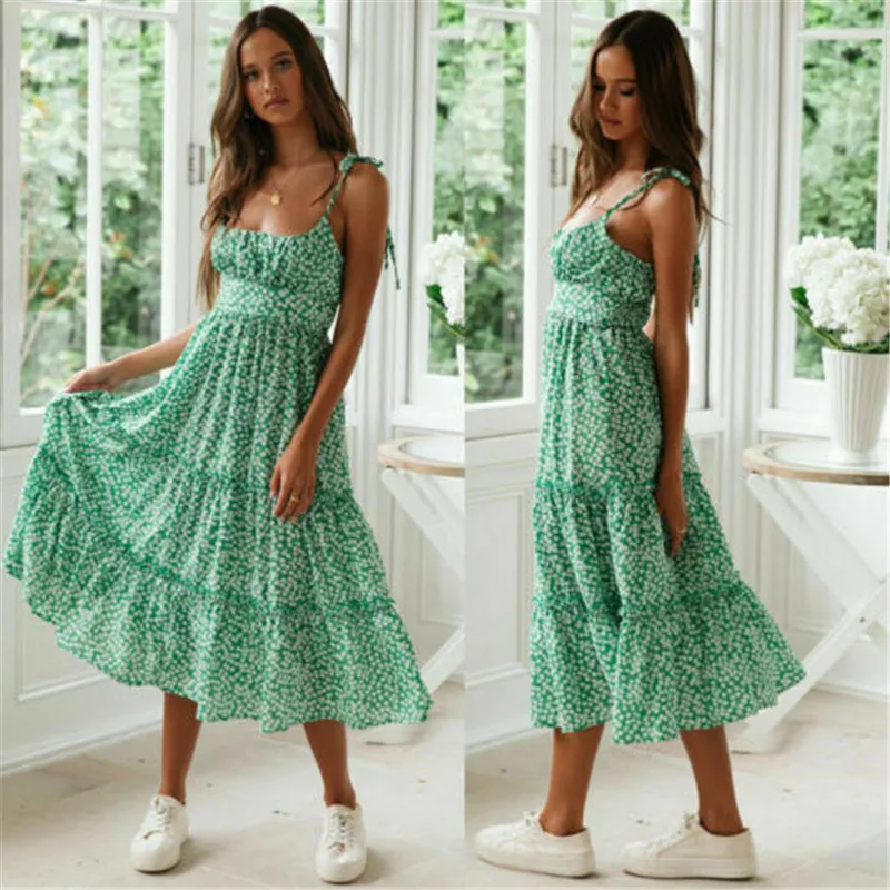 2019 Women Ladies Maxi Sweet Print Sleeveless Spaghetti Strap Strapless Dress Floral Summer Evening Party Long Sundress S-XL | Женская