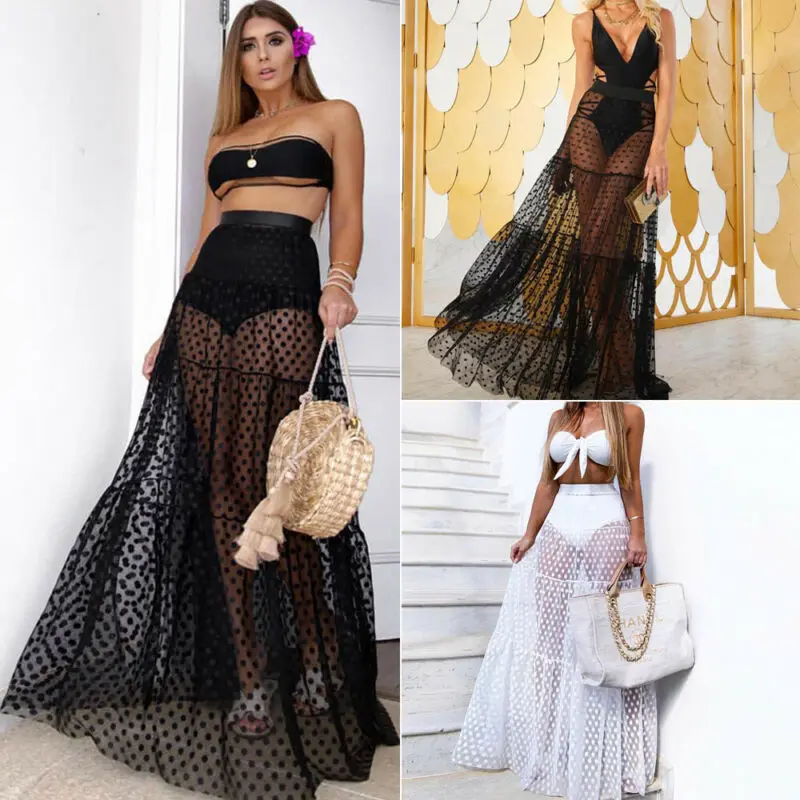 2019 модные женские туфли Высокая талия Юбка в горошек летние Бикини Cover Up