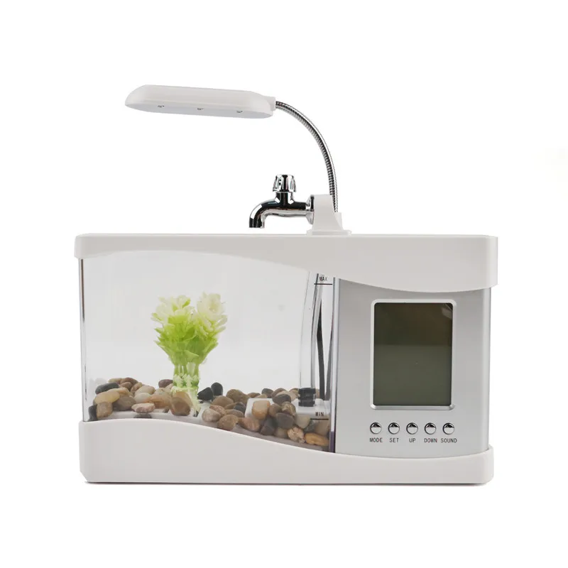 USB акриловая мини аквариумная Светодиодная лампа с будильником для гостиной