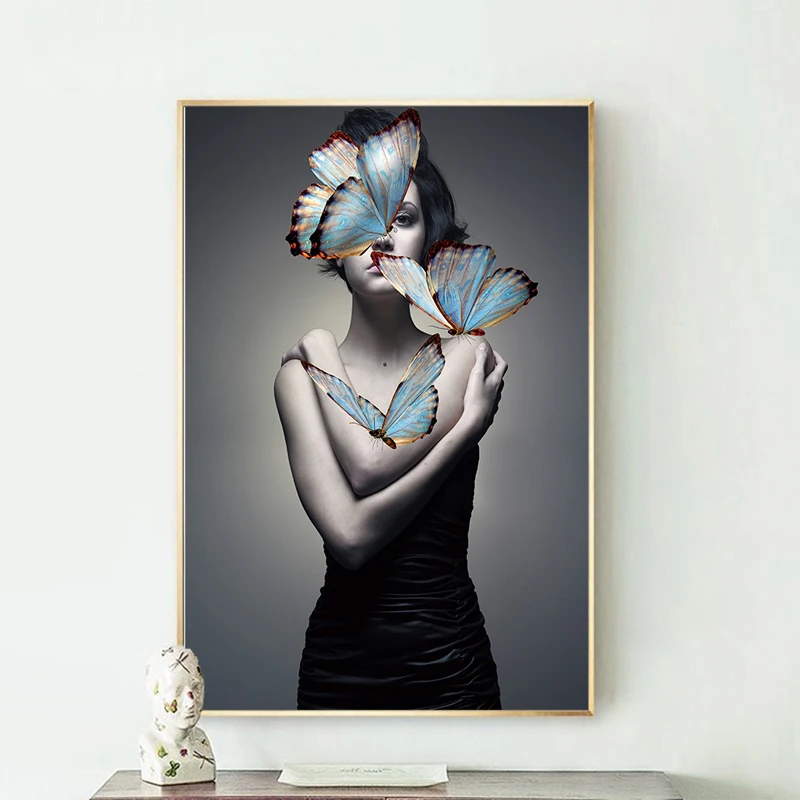 Modern Abstract Butterfly Girl Wall Art Canvas Painting Posters and Prints Decoration Home Pictures for Living Room Decor | Дом и сад
