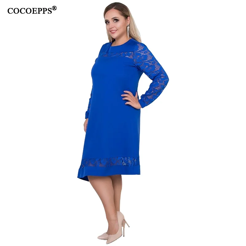COCOEPPS 6XL платье размера плюс женская одежда кружевные осенние платья Rob свободное платье большого размера s повседневное офисное зимнее Vestidos