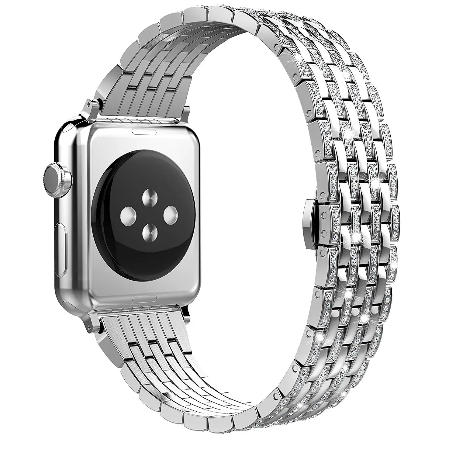 silver Роскошный чехол со стразами+ ремешок из нержавеющей стали для Apple Watch Series 5 4 3 2 1, браслет iWatch 38 мм 42 мм 40 мм 44 мм для женщин - Цвет ремешка: silver