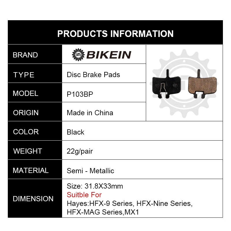 

BIKEIN 2 Pairs Mountain Bike Hydraulic Disc Brake Pads For Hayes HFX-9 Series HFX-Nine Series HFX-MAG Series MX1 Bicycle Parts