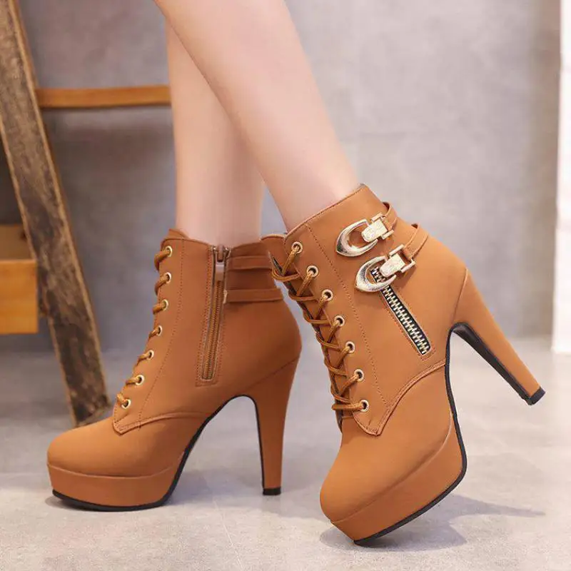 2018 autumn and winter new waterproof platform stiletto boots super high heel women's shoes belt buckle bare | Обувь