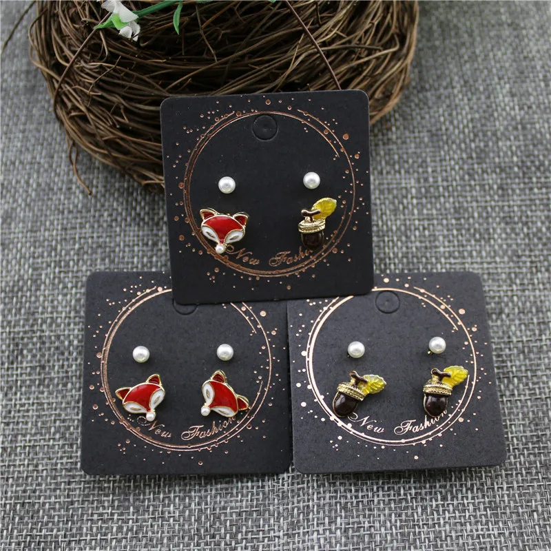 Red enamel style animal fox Pine cone fashion cute 2 pieces set of stud earrings Combination ear jewelry | Украшения и аксессуары