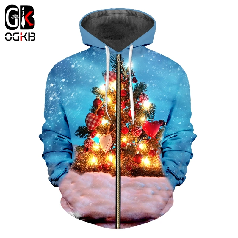 OGKB осенне зимние мужские 3D Толстовка с принтом Рождественский и Санта Клаус