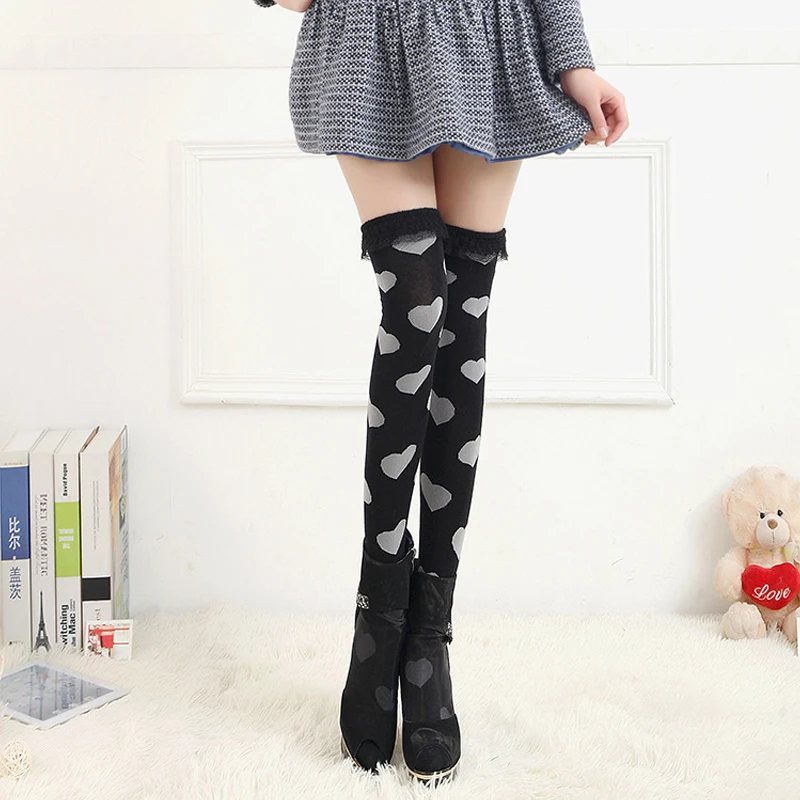 Женские сердца чулки женские сексуальные кружевные черные до колен Высокие