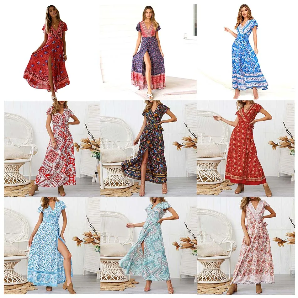 Bayboad новые модные длинные летние платья короткий рукав v-образным вырезом Boho