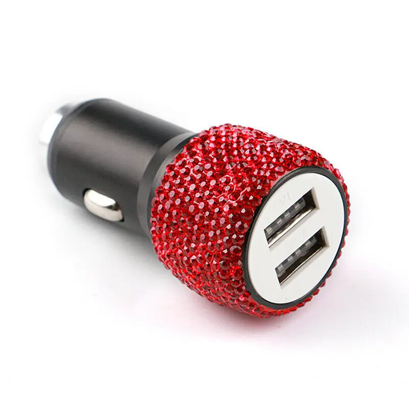 Диаманта Bling Стразы Двойной Автомобильное usb-устройство для зарядки телефона Apple
