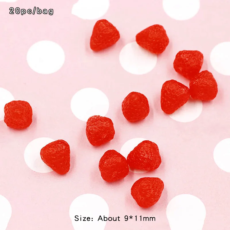 Simulated strawberry 20 шт. моделирование мини смолы клубника клейкие аксессуары Lizun DIY декоративные куклы детские полимерные бусины для Slime поставки - Цвет: Simulated strawberry