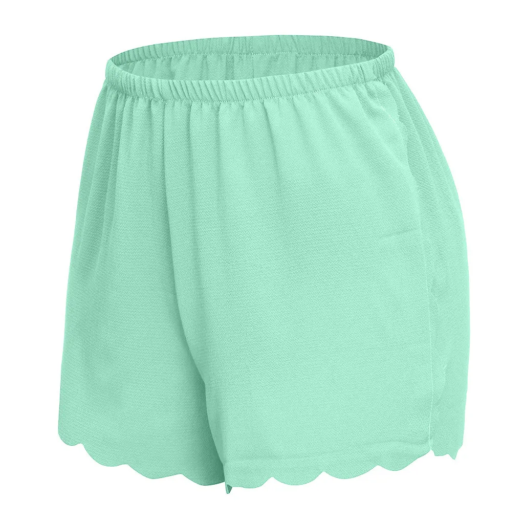 Pantalones Mujer Pantalon Taille Haute Femme женские спортивные брюки летние свободные однотонные с эластичной резинкой на талии зубчатые повседневные шифоновые шорты Z4