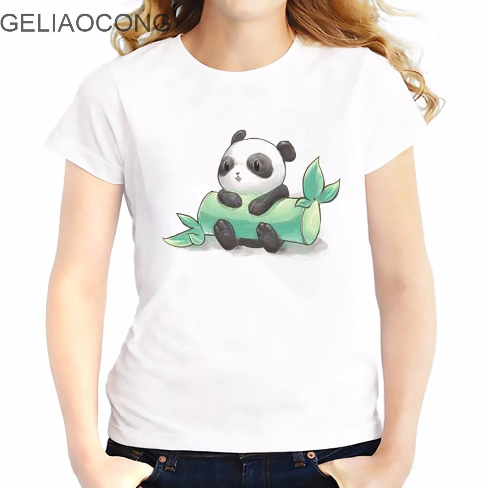 Geliaocong 2017 panda моды короткий рукав белый футболки Kawaii котенок печати Camisetas Mujer милые