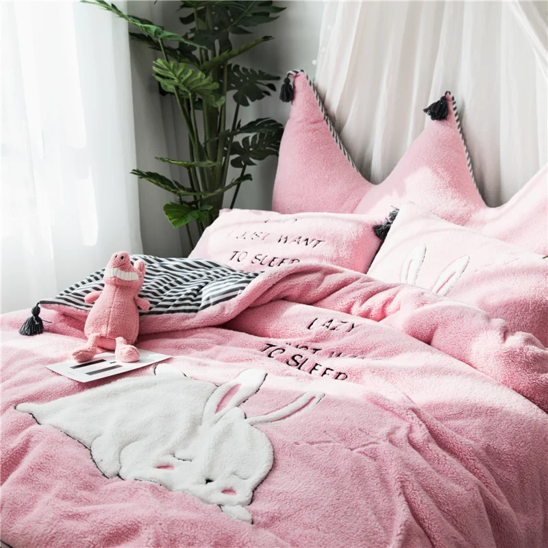 Белый розовый серый мультфильм кролик аппликация медведь вышивка фланелевый