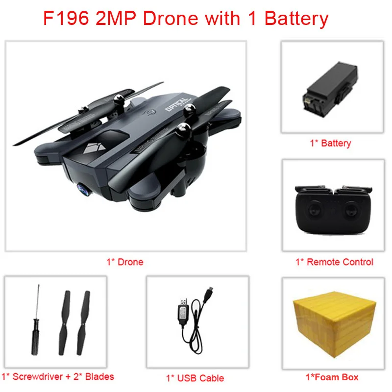 Set1 2MP 1Battery Teeggi F196 мини складной Радиоуправляемый Дрон с 2-мегапиксельной HD камерой Радиоуправляемый квадрокоптер вертолет дополнительная локализация потока VS Visuo XS809S SG700 - Цвет: Set1 2MP 1Battery