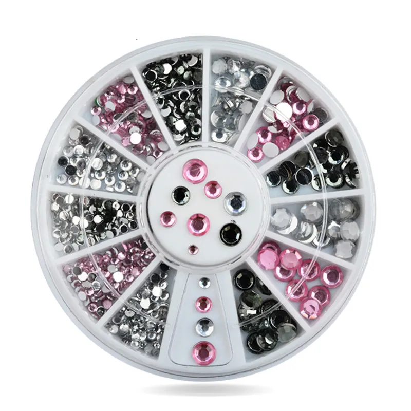 Горячие смешанные размеры прозрачный розовый серый блеск 3d дизайн ногтей Стразы