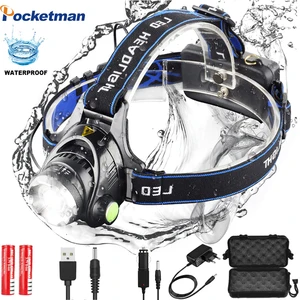 Налобный фонарь, светодиодный, 8000 Люмен, L2T6, налобный фонарь, фонарик с аккумулятором 18650, для рыбалки, охоты, скалолазания