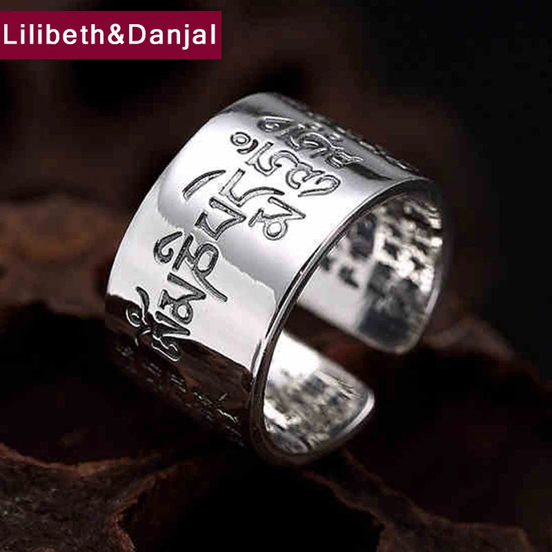 

Buddhist Heart Sutra Buddha Mantra Opening Ring 100% S999 Sterling Silver Man Women Fine Jewelry Brand fashion Jewelry GR19