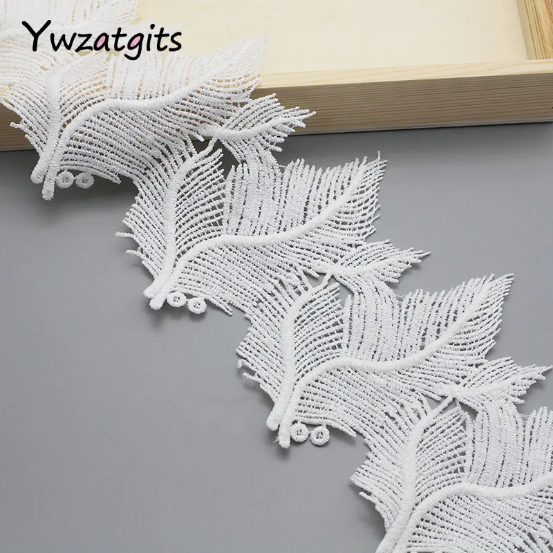 Ywzatgits 1y/Лот 12 см белая вышивка цветок лист кружево отделка ленты DIY ткань одежды свадебные Швейные аксессуары YN0512