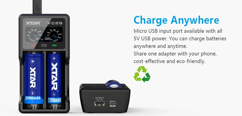 XTAR ЖК-дисплей Зарядное устройство QC 3,0 быстрой зарядки для VC4S/VC2S Мощность банк Зарядное устройство/VC2 VC4 USB Зарядное устройство 20700 21700 18650 Батарея Зарядное устройство