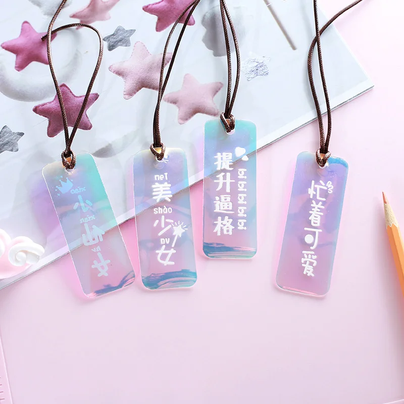 Лазерные блестящие закладки маленькая фея Kawaii прозрачный ПВХ Bookmarks для книг